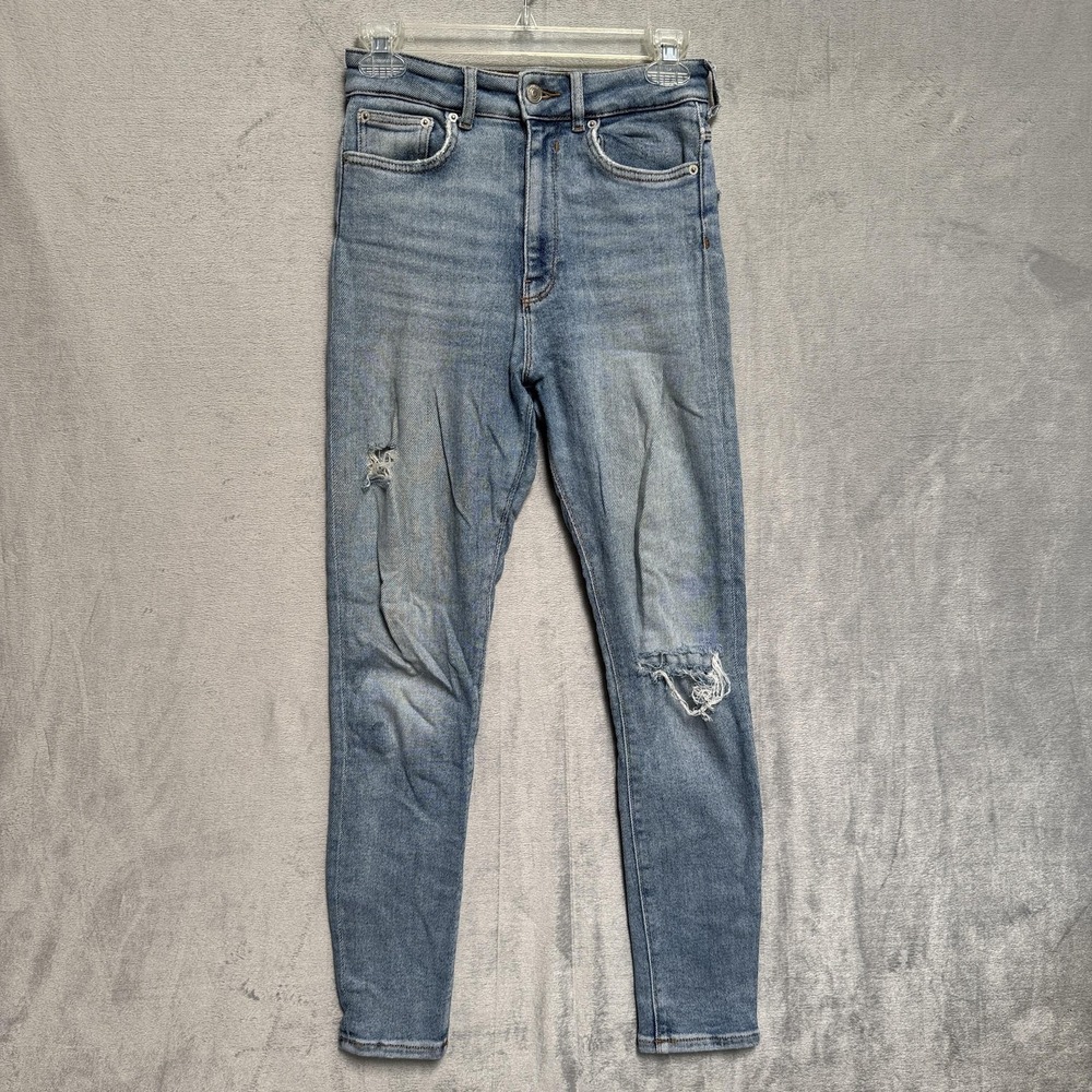 Zara Woman Premium Jeans Womens 2 Light Wash High Rise Distressed Skinny Stretch